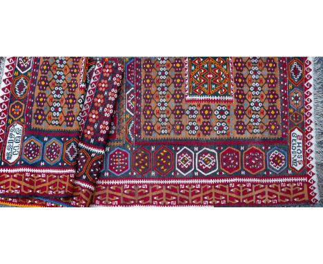 A Turkish flat weave carpet converted to a runner, with geometric decoration, 90cm x 404cmSection from a larger carpet origin