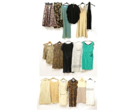 Assorted 1950's-1970's Ladies' Evening Wear, comprising a Melbray of London textured silver shift dress; a bronzed shift dres