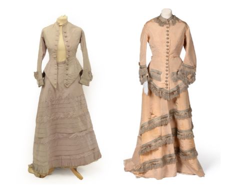 A 19th Century Cream Silk Wedding Outfit, comprising a fitted jacket with 3/4 length flared sleeves, one white cotton cut wor