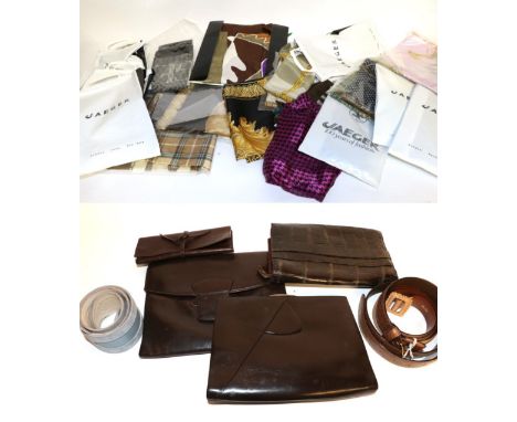 Assorted Circa 1930's and Later Ladies' Costume Accessories, comprising two brown leather clutch bags, and a similar dated cr