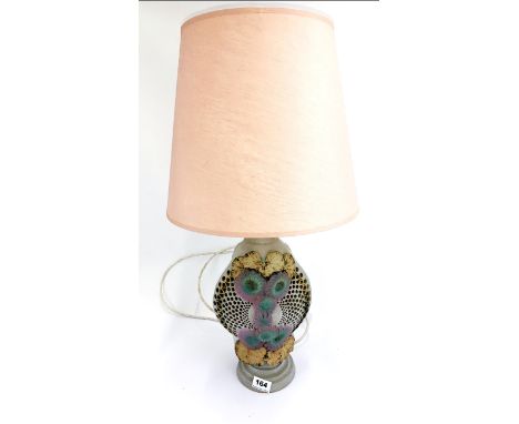 A Bernard Rooke ceramic table lamp and original shade, overall H. 69cm.