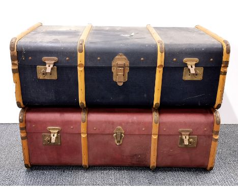 Two vintage cabin trunks, 92cm x 52cm x 32cm.