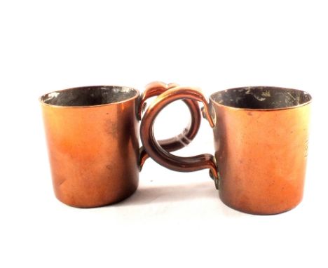 Two 19th Century half gill copper rum measures, each with assay stamp