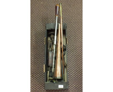 A copper post horn plus various tools