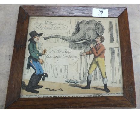 A Giles Grinagain caricature print 'Seeing the Wild Beastesses', 1802, 7" x 8"