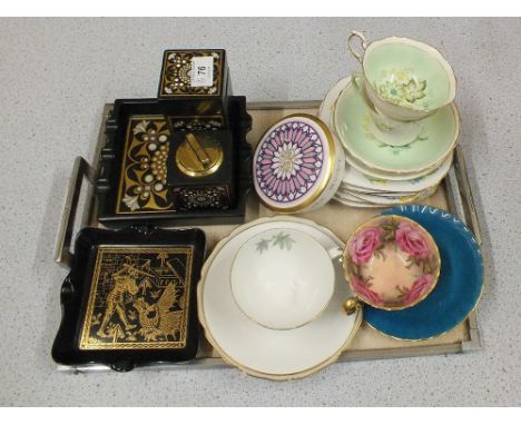 A Wedgwood Summer Bouquet part tea set, other tea wares plus a Carlton ware smokers set