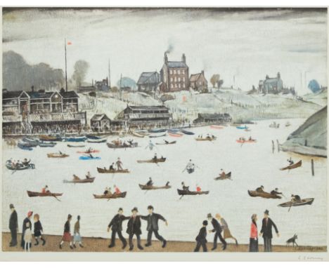 Laurence Stephen Lowry RBA RA, British 1887-1976,   Crime Lake;offset lithograph in colours on wove, signed in pencil, from t