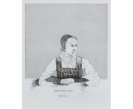 David Hockney OM CH RA, British b. 1937-Catherina Dorothea Viehmann, 1969;an etching on wove from the Brothers Grimm series o