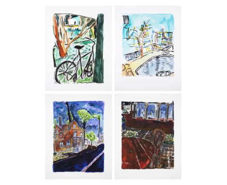 Bob Dylan,  American b.1941-   The Drawn Blank Series (House on Union Street; Sidewalk Cafe; Bicycle; Motel Pool), 2013;   se