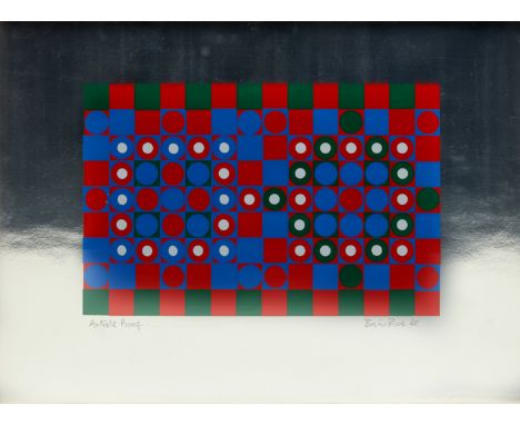 Brian Rice,  British b.1936- Structure on Silver Background, 1965;screenprint in colours with foil background,  signed and da