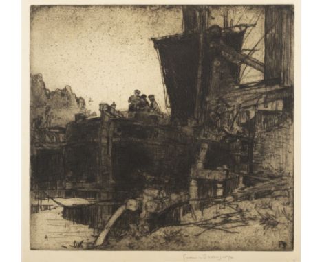 Sir Frank William Brangwyn RA RWS RBA,British 1867-1956,&nbsp;The Barge, Bruges, c.1907;etching on wove,&nbsp;signed in penci