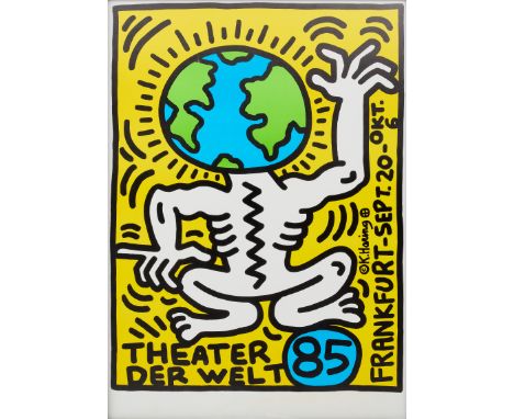 After Keith Haring, American 1958-1990,   Keith Haring Theater der Welt Frankfurt Poster, 1985;   silkscreen on heavy paper, 