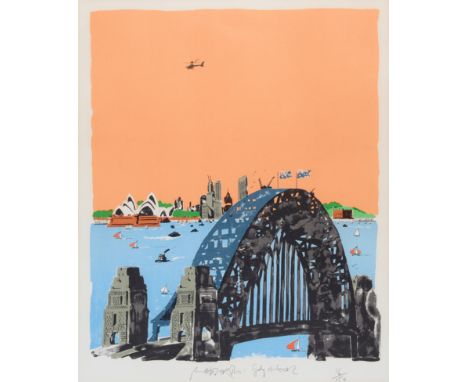 Paul Hogarth OBE RA,  British 1917-2001,Sydney Harbour Bridge;lithograph in colours on wove,  signed in pencil, inscribed and