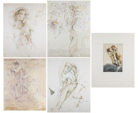 J&uuml;rgen G&ouml;rg,&nbsp;German b.1951- Untitled; Salome, 1987; Untitled, 1987;(i) etching with aquatint in colours on wov