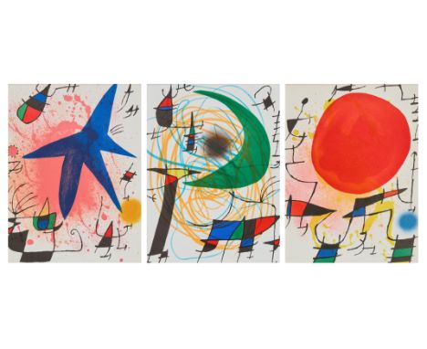 After Joan Miró, Spanish 1893-1983,The Green Moon; The Red Sun; Blue Star, 1972;three lithographs in colours on wove,  from t