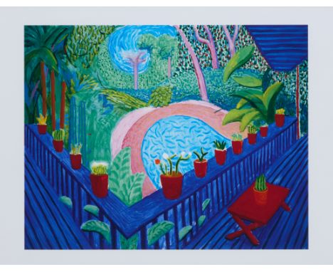 David Hockney OM CH RA, British b. 1937-Red Pots in the Garden, 2017;giclée print in colours on Somerset rag paper,  after th