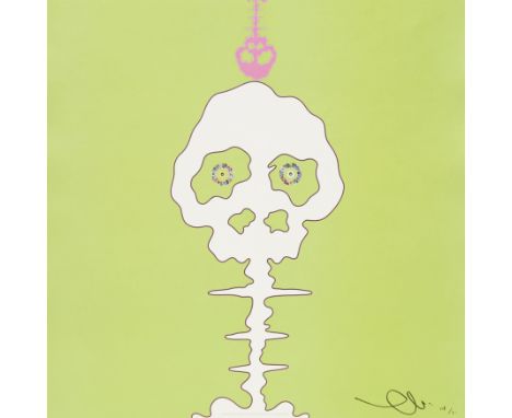 Takashi Murakami,  Japanese b.1962-Lime Green - Time; Pink and blue- Time; Blue - Time, 2011;each offset lithograph on paper,