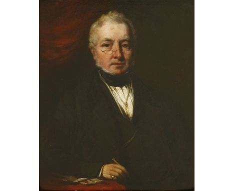 Circle of George Chinnery (1774-1852)PORTRAIT OF JOHN CHANTER (b.1779), HALF LENGTH, HOLDING A PENCIL AND RESTING HIS HAND ON