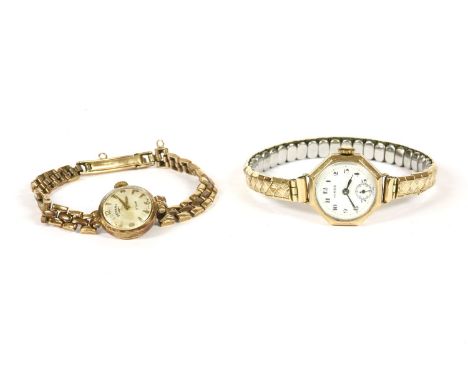 A ladies 9ct gold Rotary mechanical bracelet watch, silvered dial, Arabic and baton numerals, strap hallmarked 9ct, 14.82g, a
