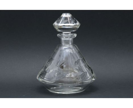 A 1930s Czech faceted glass decanter and stopper, by Karl Palda, etched mark, 19.5cm high