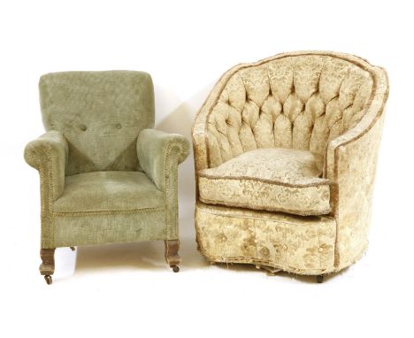 An early 20th century button back chair, together with an early 20th century small button backed armchair (2)