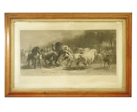 A large Victorian giltwood picture frame, 115 x 143cm (external), 101 x 127cm (internal), and a large maple framed print afte