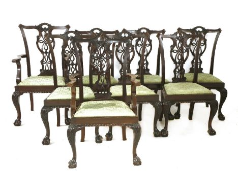 A set of eight Chippendale Revival chairs, (6+2)
