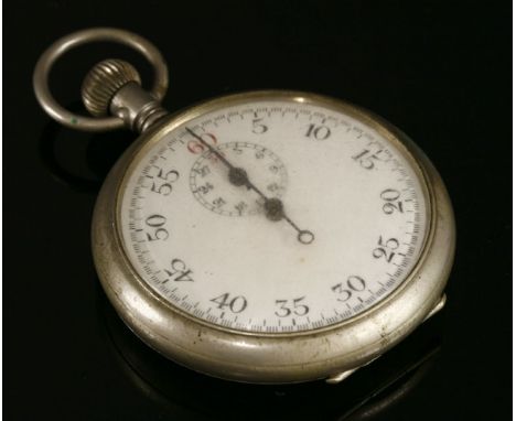 A military issue nickel-plated WWI Moise Dreyfuss top wind open-faced stopwatch, 1917, the case 49mm diameter, with white ena