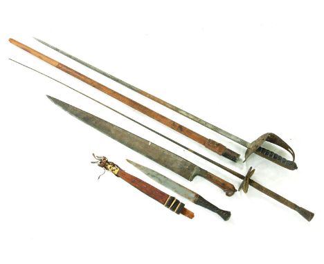 An Edward VII Officers dress sword, a tribal dagger and a foil