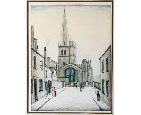 L S Lowry, colour print, street scene, signed in pencil, no. 92/850, published by Grove Galleries Manchester, image 60cm x 45