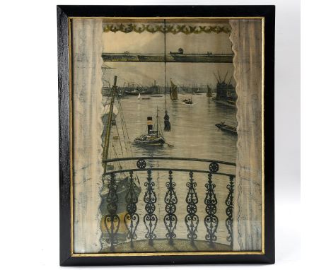 C R W Nevinson, colour print, Greenwich Reach, image 50cm x 40cm, framedGood condition 
