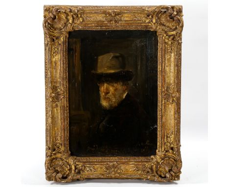 Jozef Israels (1824 - 1911), oil on wood panel, self portrait, inscribed along the lower edge "Jozef Israels, painted by hims