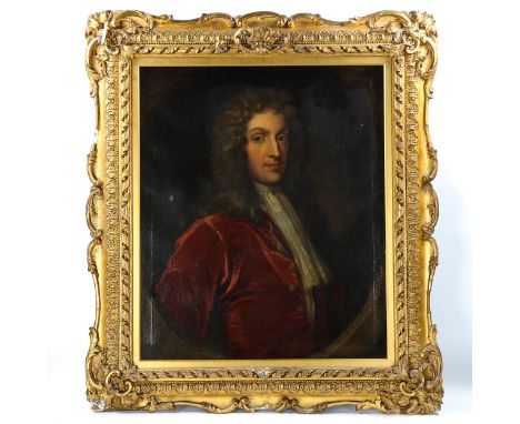 18th century oil on canvas, half length portrait of a gentleman, unsigned, 75cm x 62cm, framedSeveral small patch repairs wit