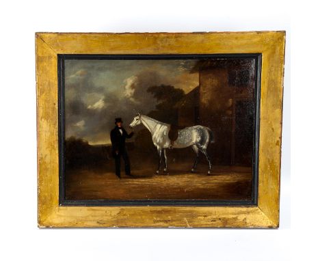 William Garland (active 1857 - 1882), oil on canvas, portrait of gentleman and horse, signed and dated 1860, 40cm x 53cm, fra