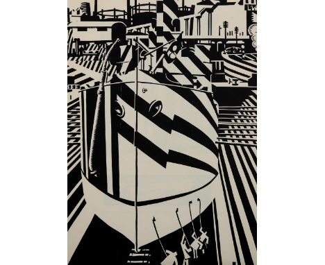 Edward Wadsworth (1889-1949), print on paper, In Drydock (1918), 25cm x 18.5cm. Printed on Basingwerk Parchment for Image und