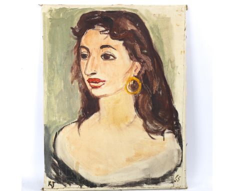 Kristen Jenseius (1913 - 1978), oil on canvas, circa 1950, portrait of a woman, inscribed verso, 65cm x 50cm, unframedGood co