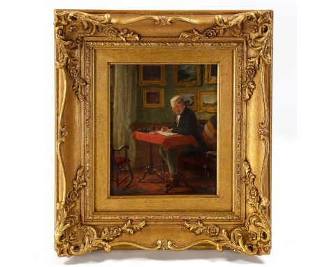John Watkins Chapman (1853 - 1903), oil on board, portrait of Robert Jones King, 1867, 19cm x 16cm, framedGood condition and 