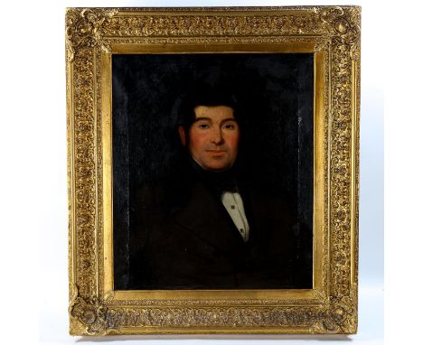 19th century oil on canvas, half length portrait of John Bush, unsigned, original gilt frame, 67cm x 56cmNot re-lined, no pat