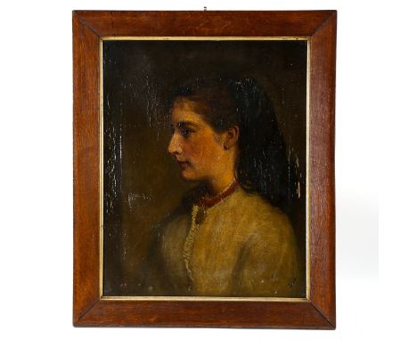 19th century oil on canvas, portrait of a young woman, unsigned, 52cm x 41cm, framedA few small areas of paint flaking which 