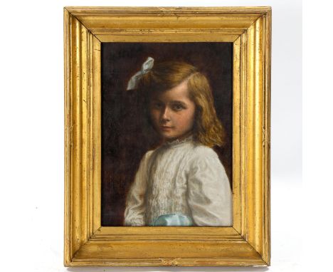 19th century oil on board, portrait of a girl, unsigned, 32cm x 23cm, framedPaint is crazed and appears to be slightly liftin