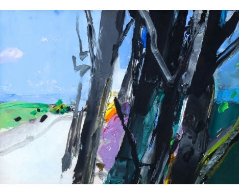Donald Hamilton Fraser, oil on board, woodland road, signed, 28cm x 37cm, framedGood condition 