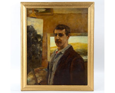 Henry Strachey, oil on canvas, self portrait, signed with indistinct date, 46cm x 36cm, framedSome very light paint crazing b