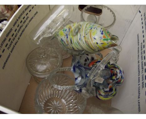 Glassware to incude an art fish and two ship-in-a-bottles 