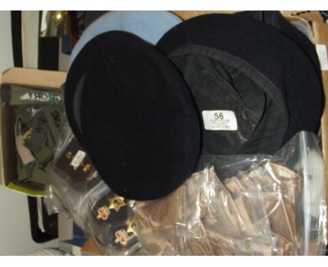 Large assortment of British Army berets, rank slides, name patches etc, 