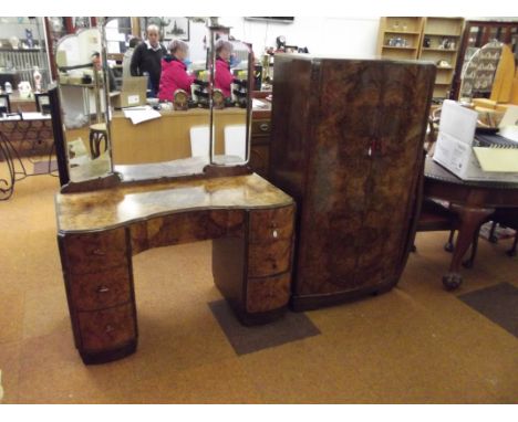 Art deco small wardrobe and serpentine dressing table (good strong coloured veener)