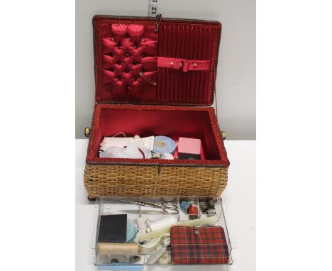 A vintage sewing box and contents 