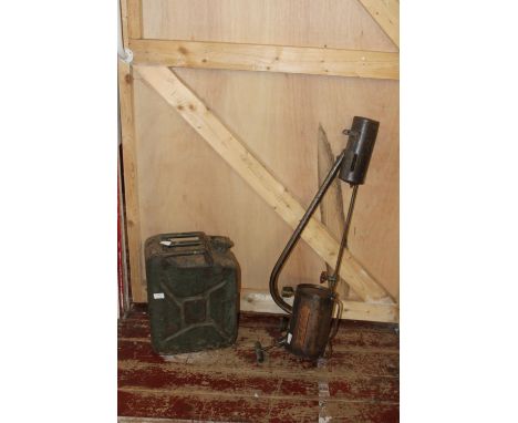 A vintage flame gun and jerry can. Postage unavailable 