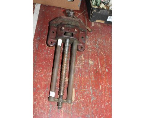 A vintage carpenters work bench vice 