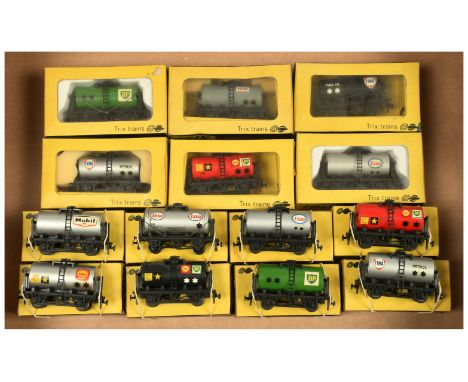 Trix Trains OO Group of 14x Tank Wagons. To include 1645 BP - Green; 1647 Fina; 1649 Mobil plus others. Conditions: Good to E