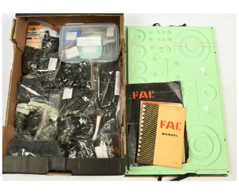 FAC Swedish style Meccano parts &amp; wooden box. To include many parts, wheels, tyres, connecting rods, gears &amp; many oth
